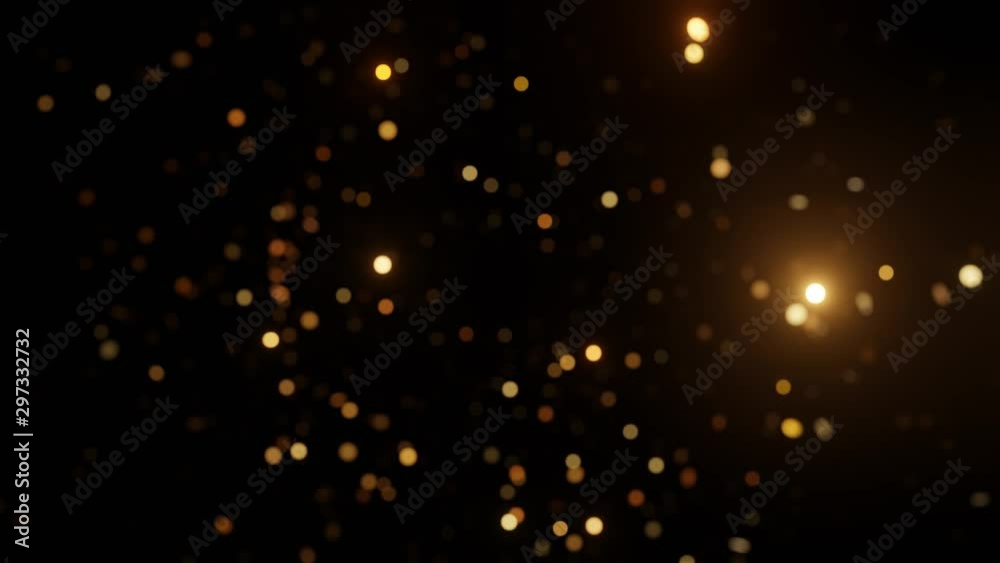 Abstract motion background shining gold particles. Shimmering Glittering Particles With Bokeh. Seamless 4K loop video