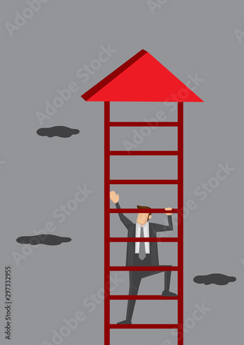 Businessman Climbing Corporate Ladder Conceptual Vector Illustration