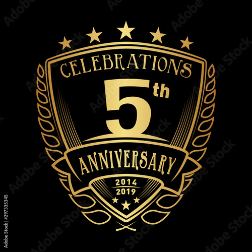 5th shield anniversary logo. 5th years logo. Vector and illustration.