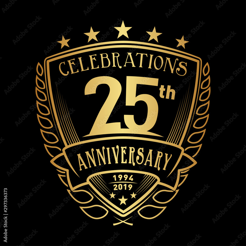 Fototapeta premium 25th shield anniversary logo. 25th years logo. Vector and illustration.