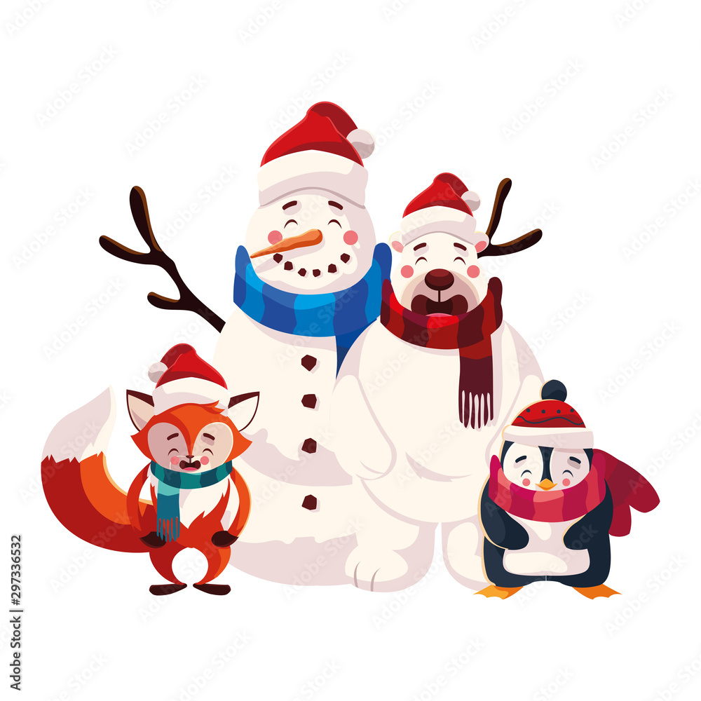 card of christmas with cute animals in white background