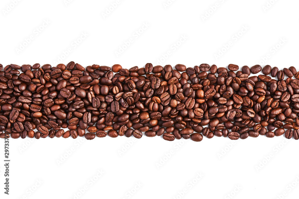 Coffee beans isolated on a white background. Top view. Copy space. Design element. Coffee beans isolated on a white background. Top view. Copy space. Design element.