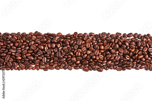 Coffee beans isolated on a white background. Top view. Copy space. Design element.