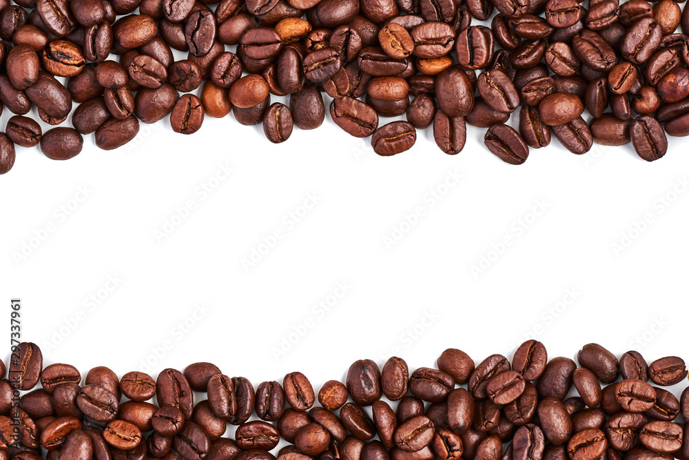 Coffee beans isolated on a white background. Top view. Copy space. Design element. Coffee beans isolated on a white background. Top view. Copy space. Design element.