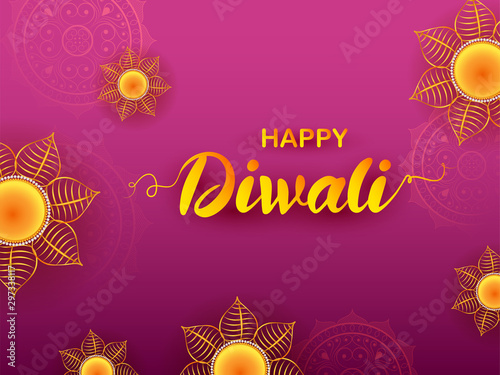 illustration of burning diya on happy Diwali Holiday background for light festival of India