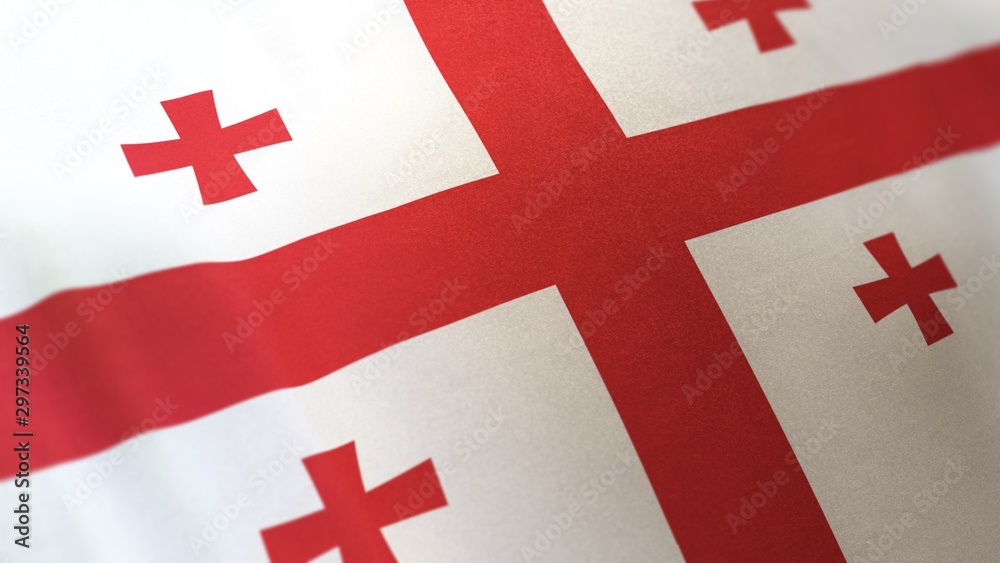 3D rendering of the national flag of Georgia waving in the wind. The banner/emblem is made of realistic satin texture and rendered in a daylight situation. 3D rendering of the national flag of Georgia waving in the wind. The banner/emblem is made of realistic satin texture and rendered in a daylight situation.