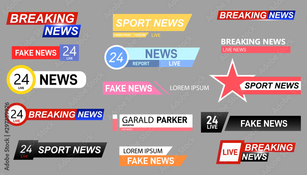 Obraz premium Set of TV news bars. News sign, streaming video. 