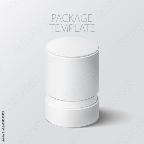 Realistic white round package box for products, isolated on white background, vector illustration. EPS 10