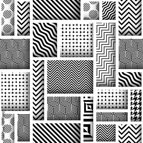 Paper cut shapes design pattern. Seamless vector pattern. Patchwork block layered style.