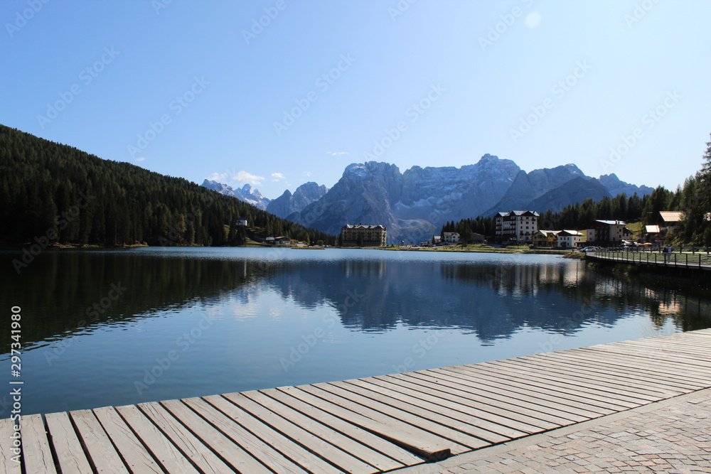 lake in mountains of Misurina (water,nature,landscape,sky,blue,forest,tree,acqua,natura,paesaggio,panorama,cielo,blu,alberi)