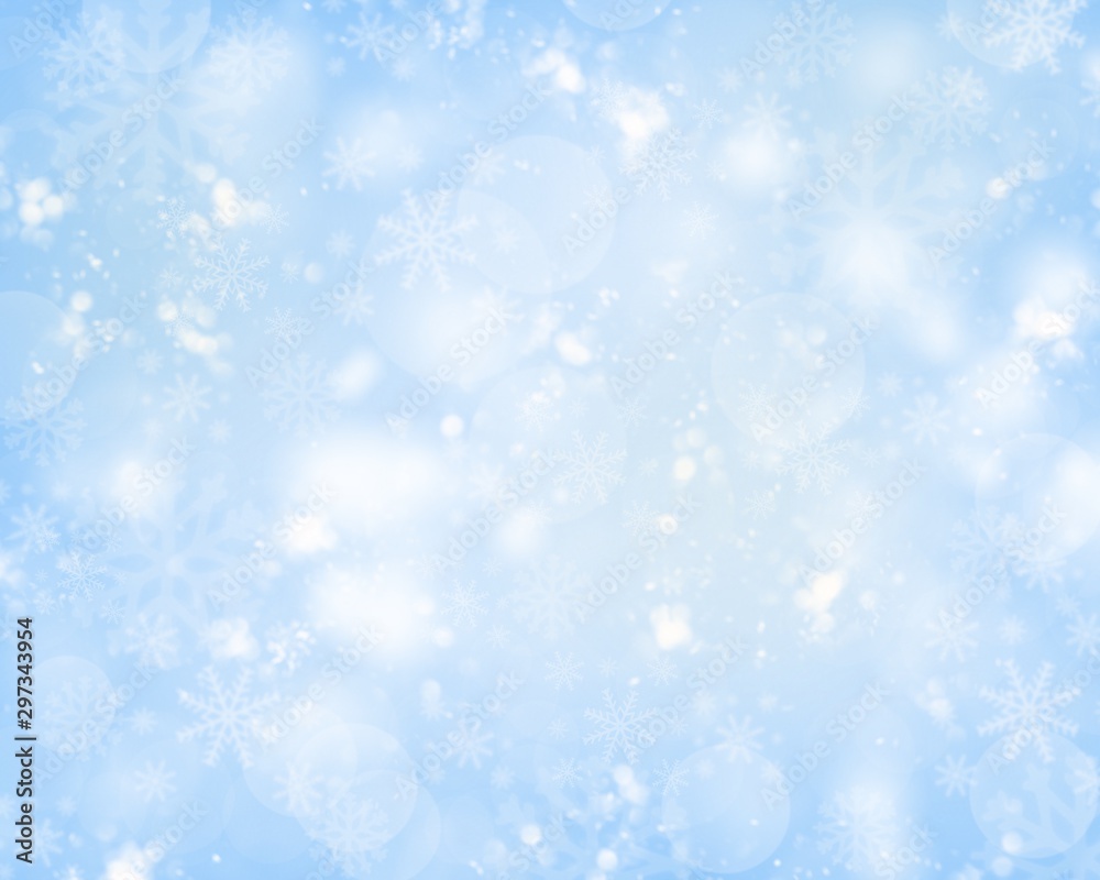 Blue blur abstract background. white bokeh light Christmas new year blurred beautiful shiny lights and snowflake use wallpaper backdrop and your product.