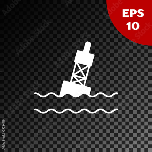 White Floating buoy on the sea icon isolated on transparent dark background. Vector Illustration