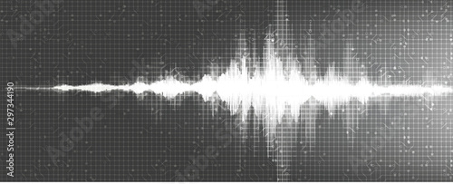 Gray Digital Sound Wave Low and Hight richter scale with Circle Vibration  Background,technology and earthquake wave diagram concept,design for music studio and science,Vector Illustration.