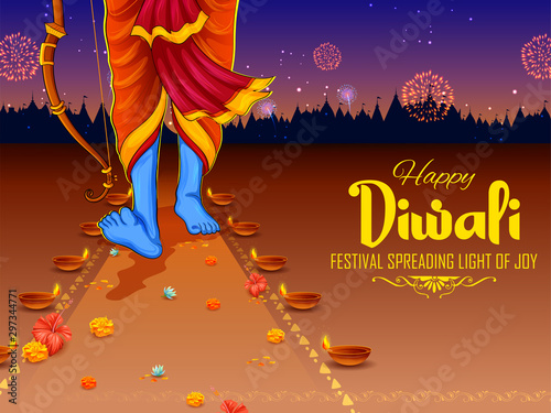 illustration of Lord Rama coming back on Happy Diwali Holiday background for light festival of India