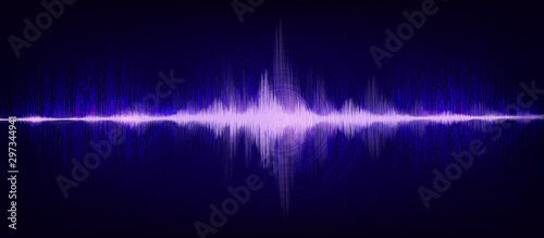 Electronic Digital Sound Wave with Circle Vibration on Light Purple Background,technology and earthquake wave diagram concept,design for music studio and science,Vector Illustration.