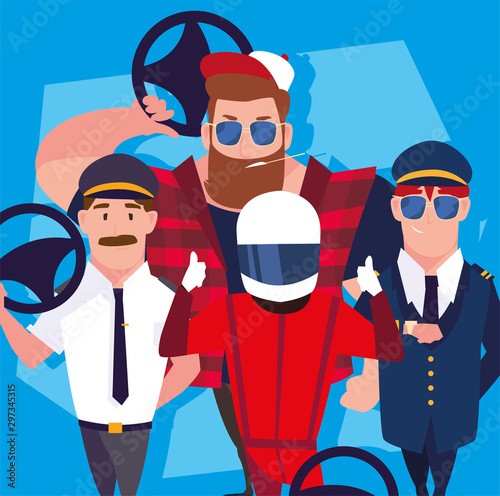 set of men with different profession of drivers