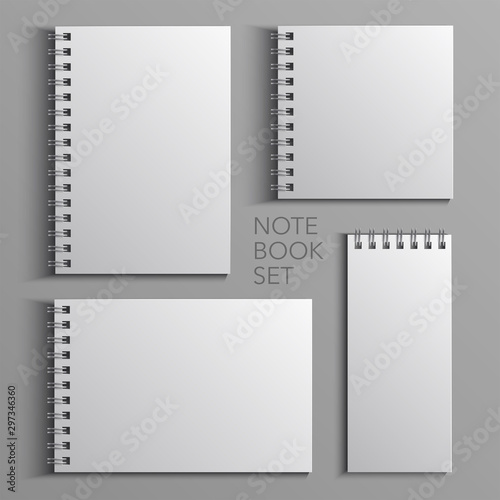 Template for advertising, branding and corporate identity. Set of realistic spiral notepad. Blank mockup for design. Vector white object. EPS 10