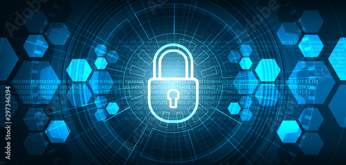 Technology Lock Security,protection and Safe Concept,on Global background Hi-tech and technology concept design.
