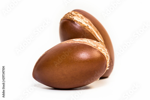 Argan nuts on white background