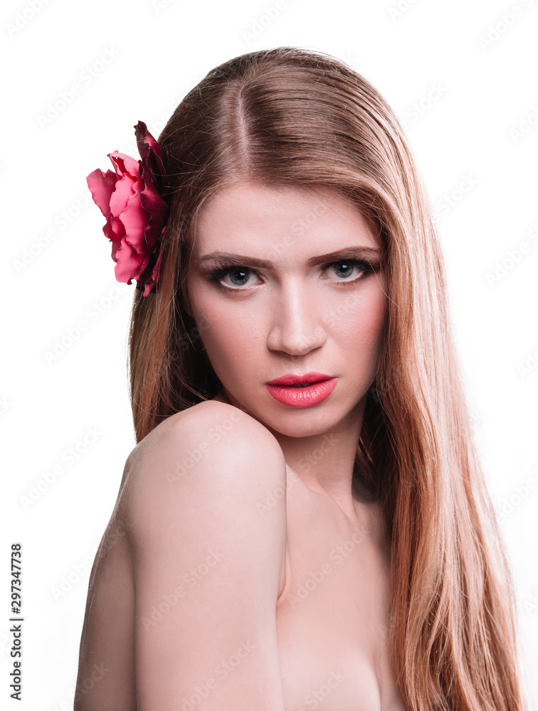 close up.portrait of a beautiful young woman with long hair