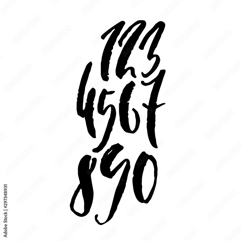 Obraz premium Set of grunge handdrawn numbers. Modern dry brush lettering. Vector illustration.