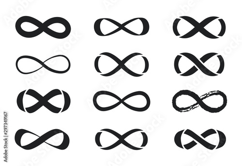 Set of infinity symbols. Black icons. Drawn Infinity symbols. Vector illustration.