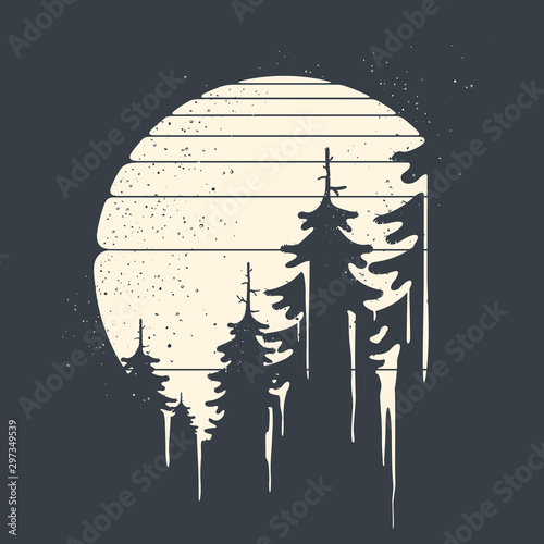 Illustration Vector Spruce Forest On Moon Background