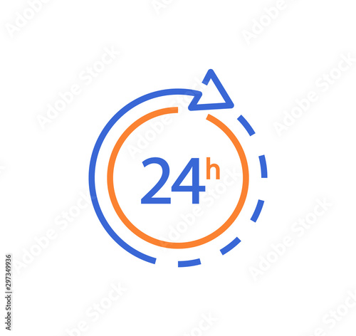 24 hours icon. Support service hotline. Shop hours. 24 hours call center work. Vector icon.