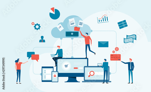 business technology cloud computing service concept and with developer team working concept