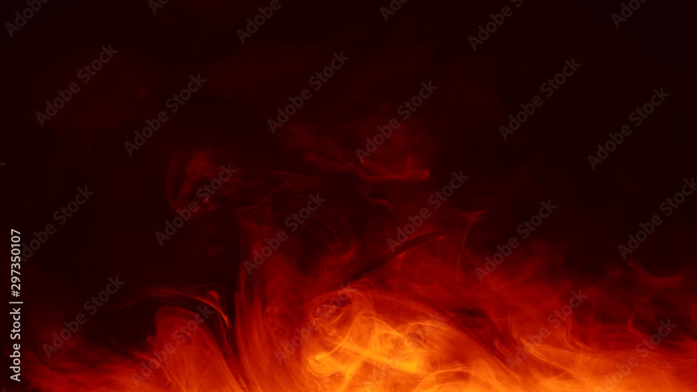 Smoke flow animation. Glowing bonfire flames. Red orange hot fume motion on dark background. Smoke flow animation. Glowing bonfire flames. Red orange hot fume motion on dark background.