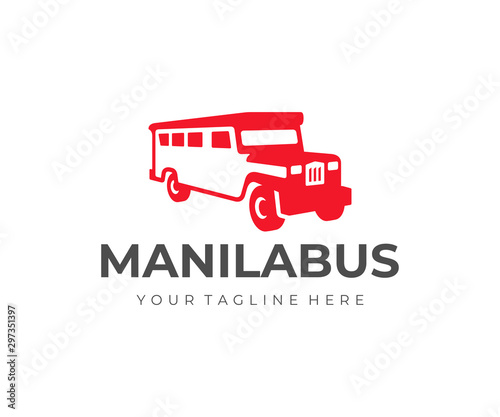 Jeepney bus logo design. Philippines public transportation vector design. Filipino jeepney car logotype