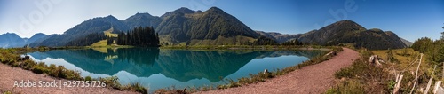 High resolution stitched panorama of a beautiful alpine view with reflections...