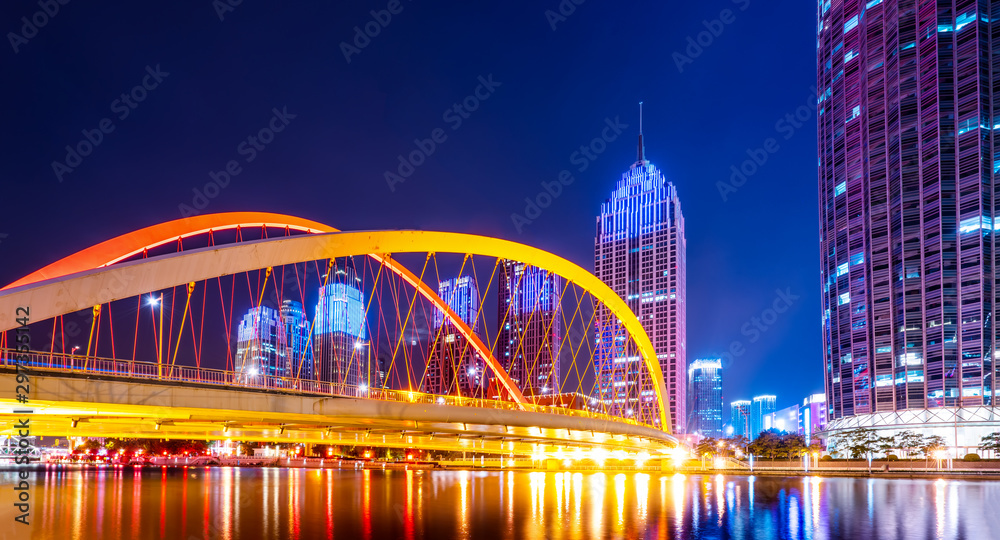 Obraz premium Night view of modern architectural landscape in Tianjin..