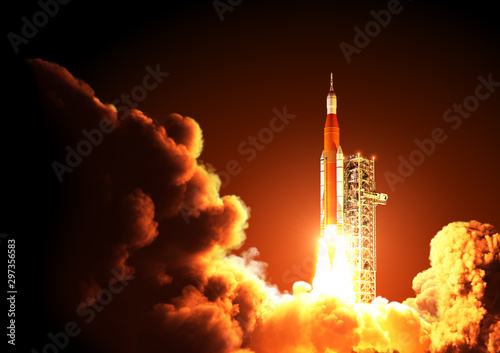 Space Launch System Takes Off At Night photo