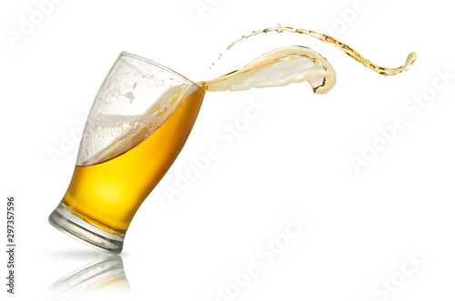 Beer splash in glass isolated on white