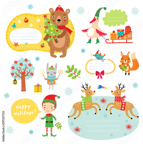 Christmas holidays sticker design elements