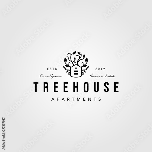 vintage tree house logo nature vector illustration design