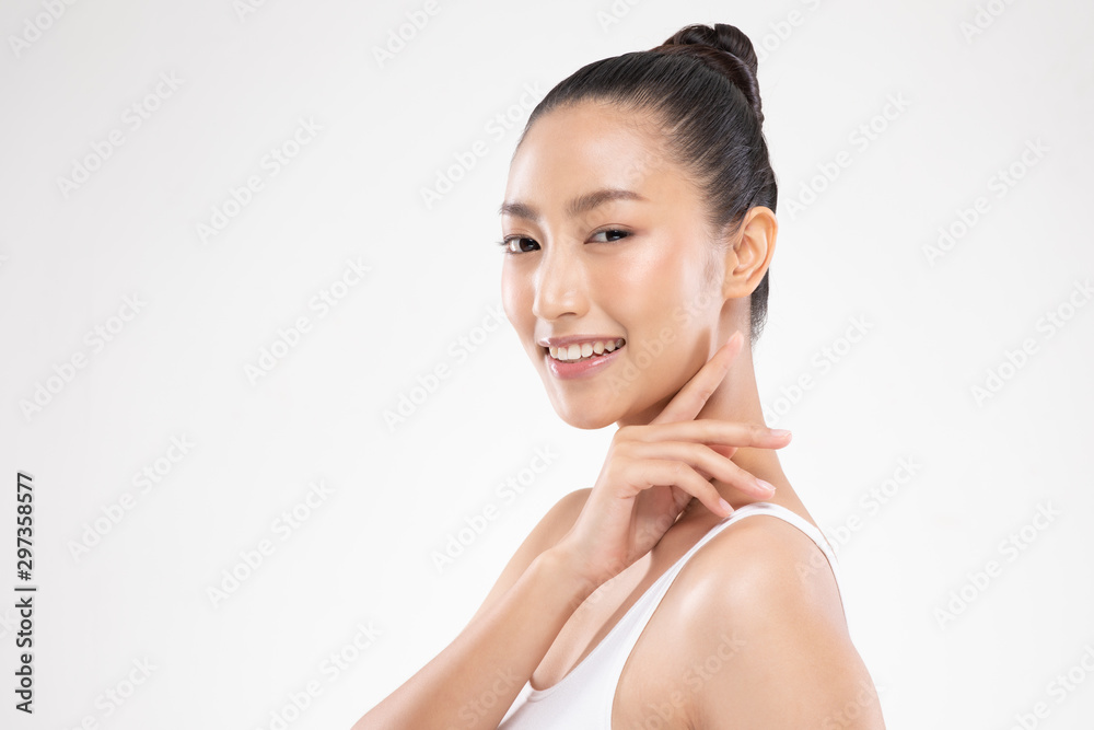 Beautiful Asian young woman touching soft cheek smile with clean and fresh skin Happiness and cheerful with positive emotional,isolated on white background,Beauty and Cosmetics Concept Beautiful Asian young woman touching soft cheek smile with clean and fresh skin Happiness and cheerful with positive emotional,isolated on white background,Beauty and Cosmetics Concept