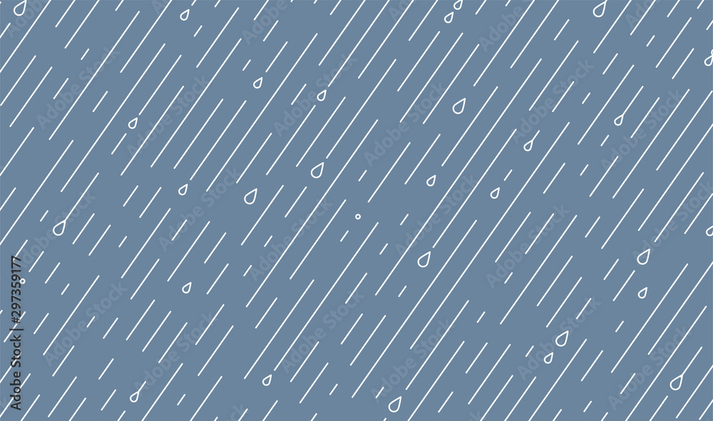 Rain vector pattern. Rainy season background in simple flat style with water line and liquid drops. Rainfall illustration