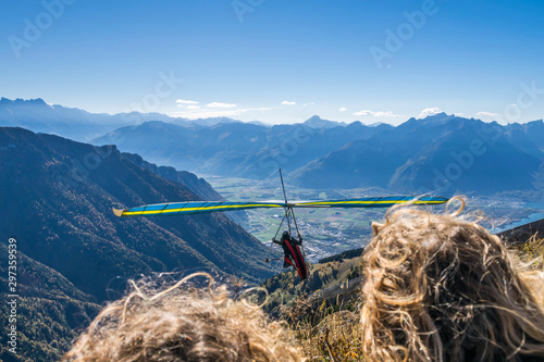 Hang-gliding in Swiss Alps from top of Rochers-de-Naye, near Montreux, Canton of Vaud, Switzerland.