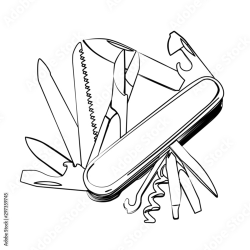 Multi-tool knife contour vector illustration