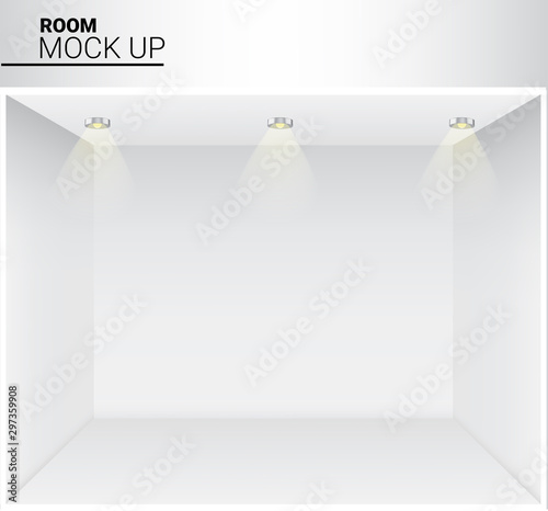 3D Mock up Realistic White Empty Room with Light for Shop, store Exhibition Background Illustration