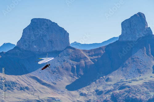Hang-gliding in Swiss Alps from top of Rochers-de-Naye, near Montreux, Canton of Vaud, Switzerland.