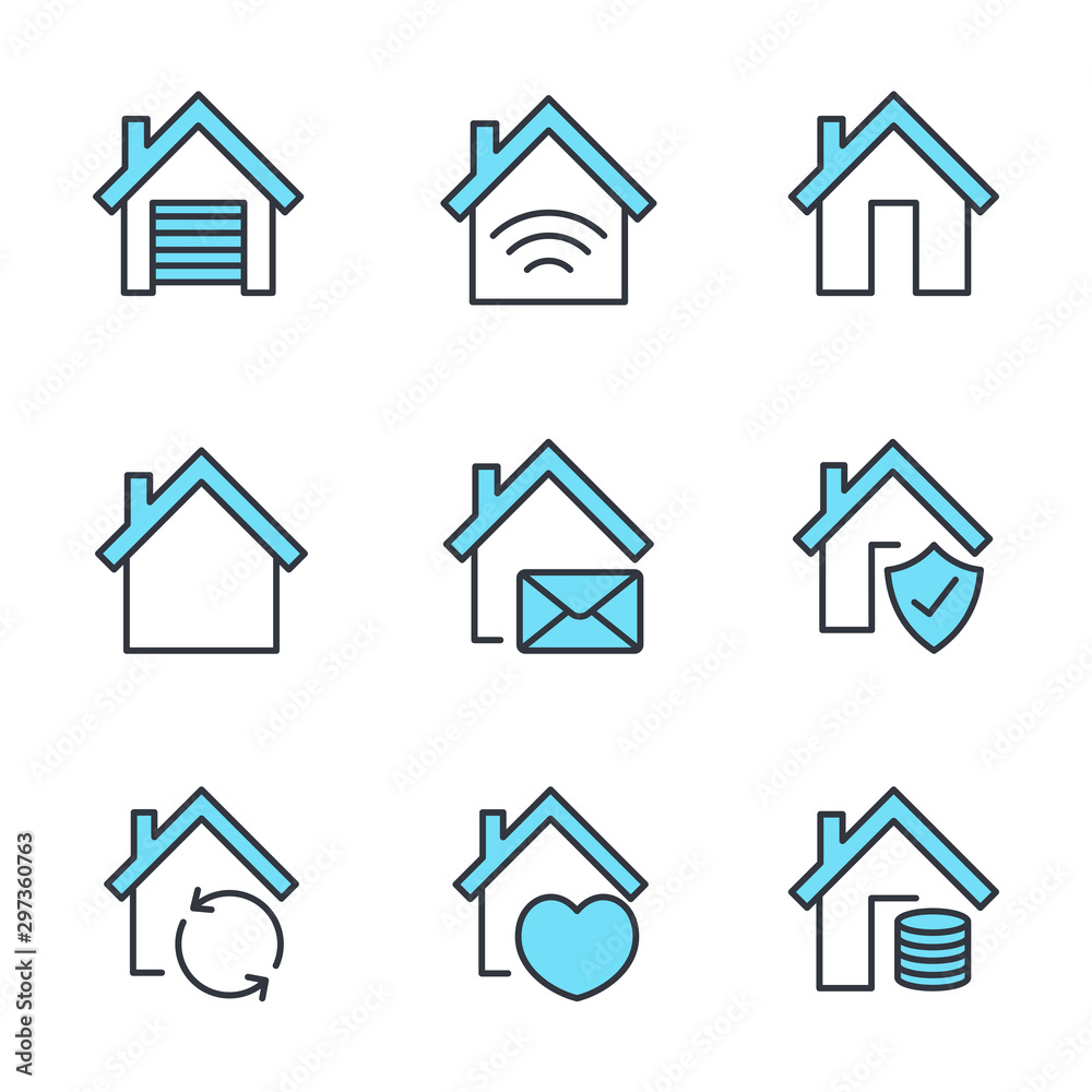 Home set icon template color editable. Home pack symbol vector sign isolated on white background illustration for graphic and web design.