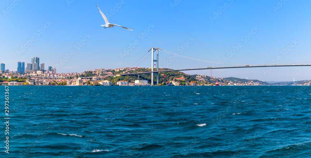 Istanbul Bosphorus Bridge, beautiful summer panorama, Turkey