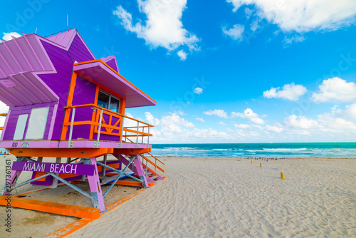 Purple lifeguard tower in Miami Beach