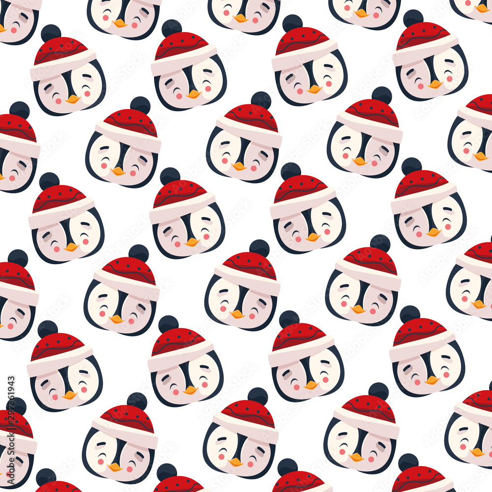 pattern of head of penguin with hat in white background