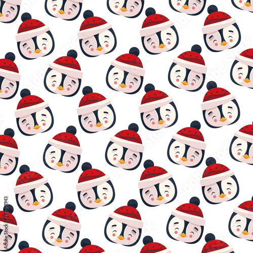 pattern of head of penguin with hat in white background