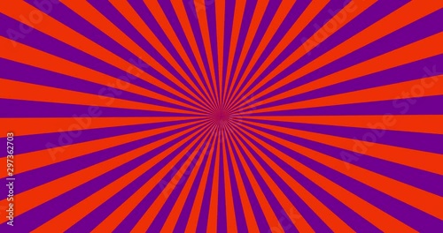 Purple and orange sun ray rotary striped seamless pattern. Colorful moving lines in circle shape. Decorative illustration.
