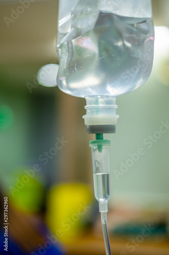 Saline drip with patient